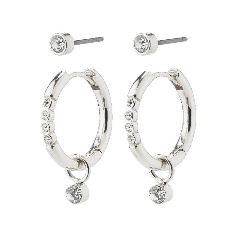 fashion-forward earrings for women -ELNA crystal earrings 2-in-1 set silver-plated