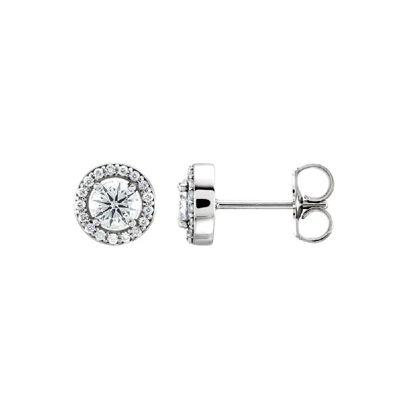 gold stud earrings for women -1/2 Cttw Diamond 7mm Halo Style Post Earrings in 14k White Gold