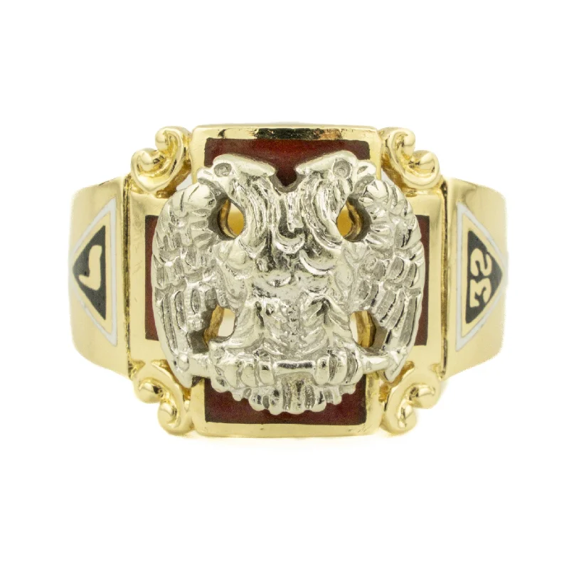 antique-style rings for women -Masonic Ring in 14K Two-Tone Gold - Size 10.5