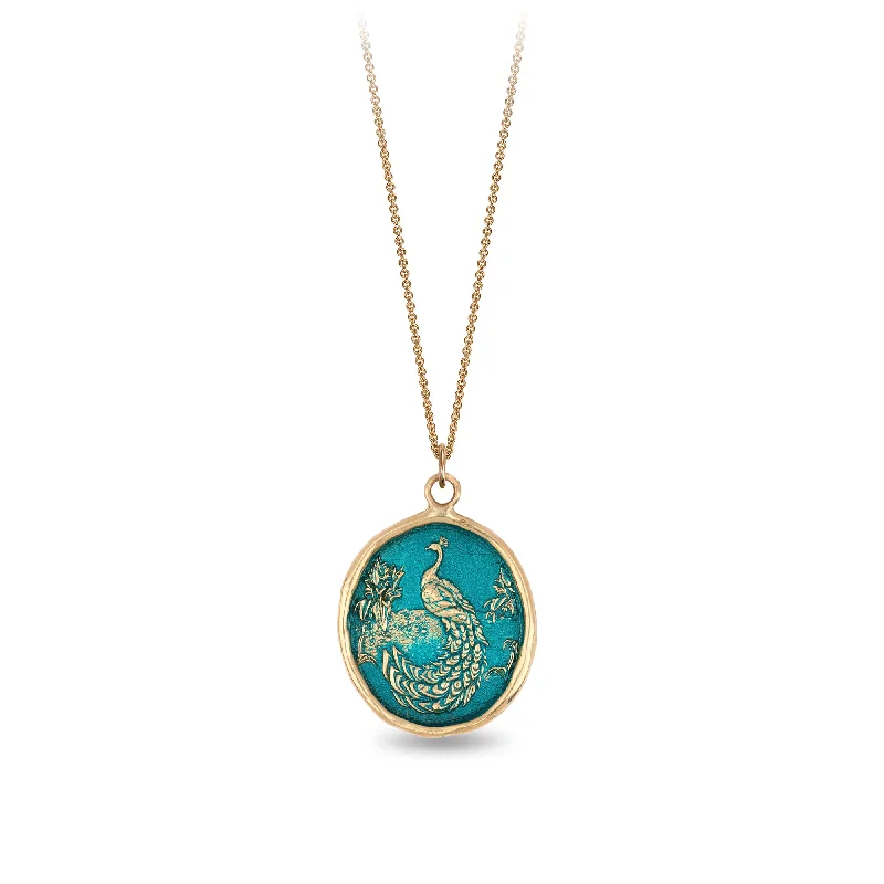 classy necklaces for women -Peacock 14K Gold Talisman - True Colors