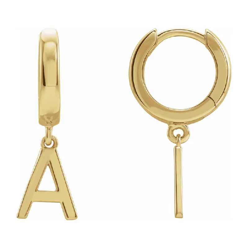 trendy hoop earrings for women -Single, 14k Yellow Gold Initial A-Z Dangle Hoop Earring, 21mm