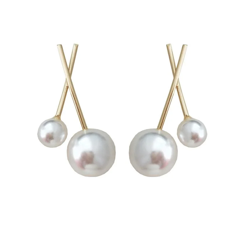 silver charm earrings for women -White Pearls Cherry Bar Invisible Clip On Earrings