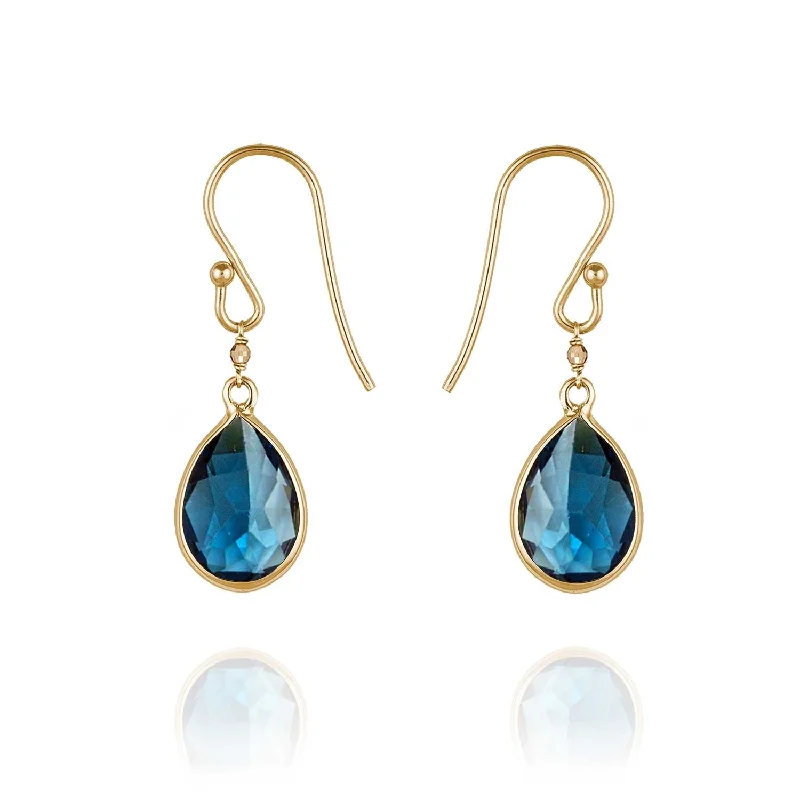 delicate drop earrings for women -Precious Drop Earrings Blue Topaz - 18k Gold