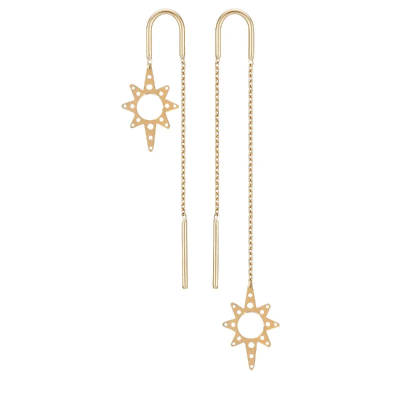 boho stud earrings for women -Star Asymmetric Threader Earrings - 18k Gold