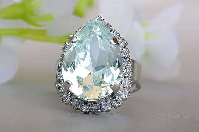 luxury wedding rings for women -Aquamarine Crystal Ring