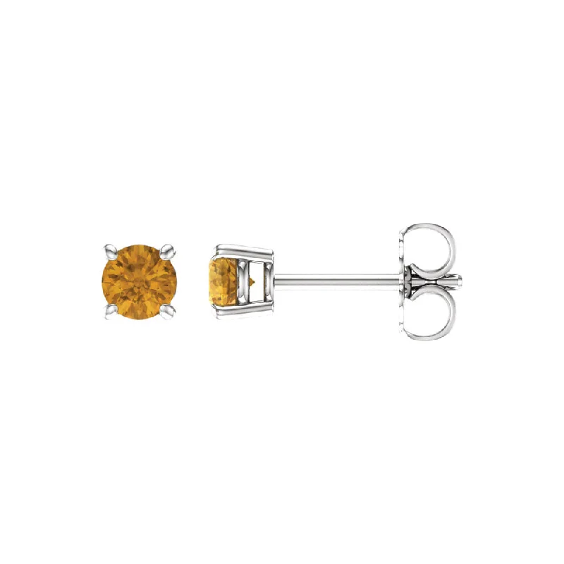 luxury diamond earrings for women -4mm Round Citrine Stud Earrings in 14k White Gold