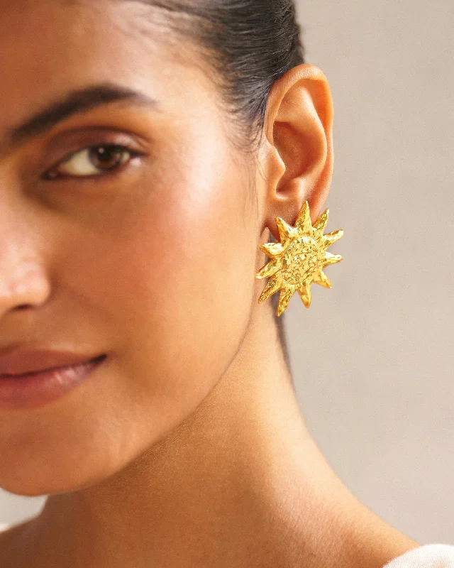 large hoop earrings for women -Sunflower Earrings - Gold