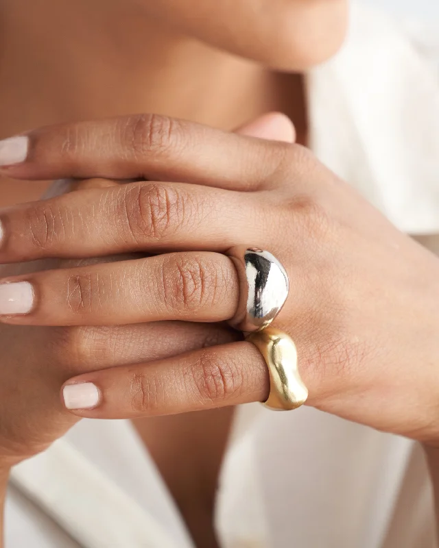 custom gemstone earrings for women -Pebble Ring Stack - Brass & Silver