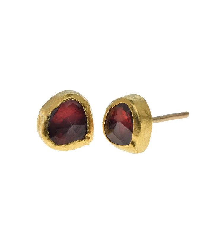 simple gold earrings for women -Nava Zahavi Garnet Vine drop