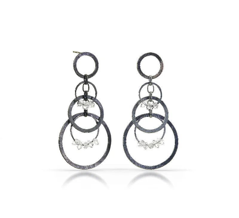 drop earrings for women -Circle Bunches Earrings with Herkimer Quartz - small