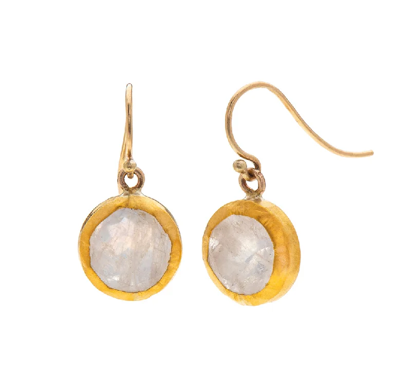 bohemian earrings for women -Nava Zahavi Yellow Gold Round Moonstone Drop Earrings