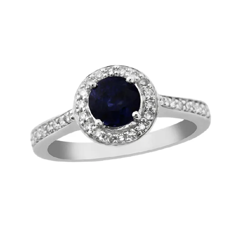 luxury sapphire rings -9ct White Gold Round Cut Sapphire & Diamond Halo Cluster Ring