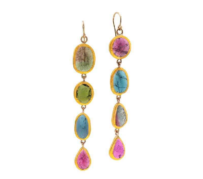 fashion-forward earrings for women -Nava Zahavi Yellow Gold Dangling Colorful Tourmaline Earrings