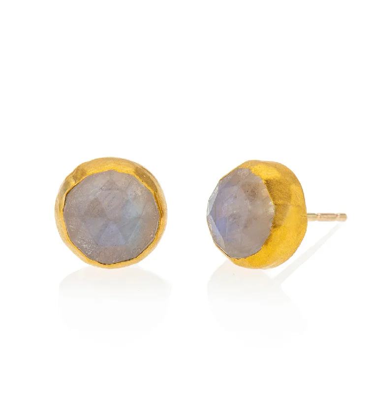 heart-shaped earrings for women -Nava Zahavi Yellow Gold Round Moonstone Stud Earrings