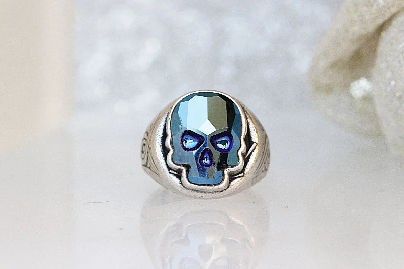 trendy rings for women -Silver skull ring