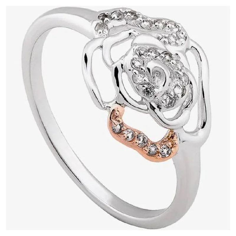 infinity rings for women -Silv+9ct Rose Gold Royal Roses Wht Top Ring