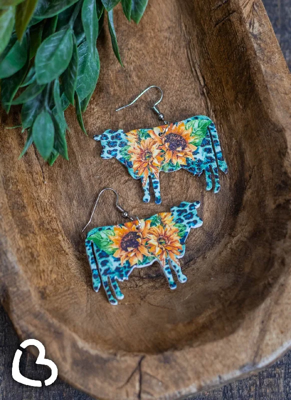 bohemian earrings for women -The Lydia Turquoise Leopard Sunflower Cow Earrings