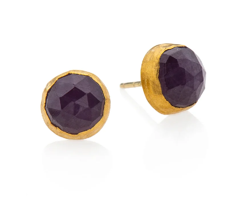 elegant gold earrings for women -Nava Zahavi Yellow Gold Ruby Stud Earrings